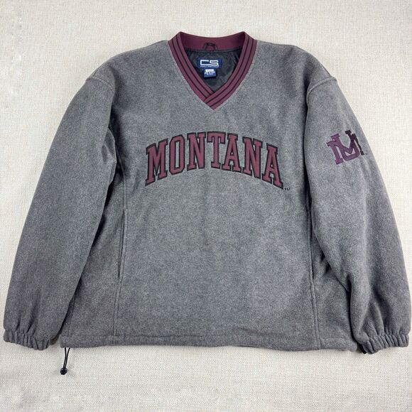 VTG Montana University Men's Cable Sportswear Side Zip Lined Fleece Pullover - Picture 1 of 16